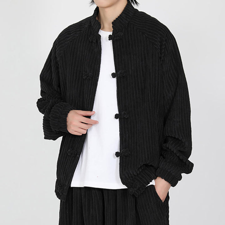 Buddha Stonesメンズ チャイニーズプレーンフロッグボタン 長袖 コットンコーデュロイジャケット ポケット付き - image 3