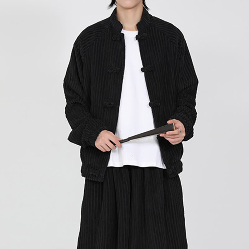Buddha Stonesメンズ チャイニーズプレーンフロッグボタン 長袖 コットンコーデュロイジャケット ポケット付き - image 5