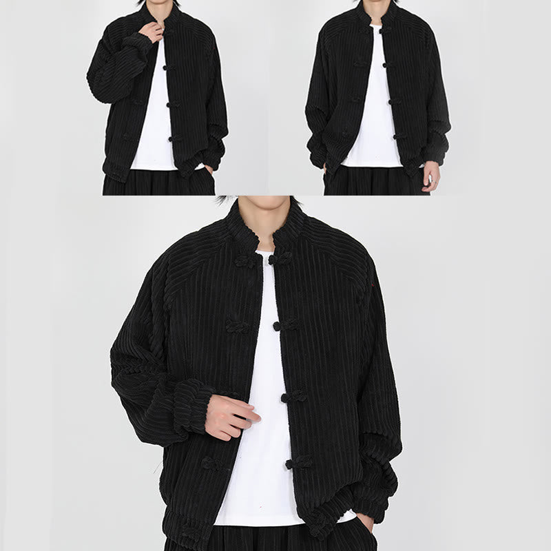 Buddha Stonesメンズ チャイニーズプレーンフロッグボタン 長袖 コットンコーデュロイジャケット ポケット付き - image 6