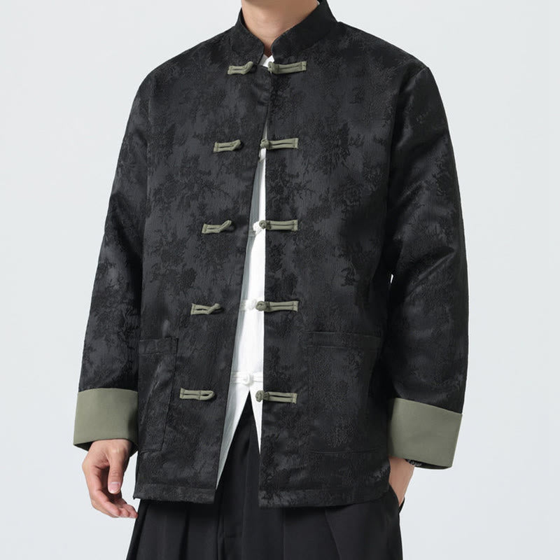 Buddha Stonesジャカード フロッグボタン 長袖 メンズ コットンジャケット タンスーツ ポケット付き - image 2