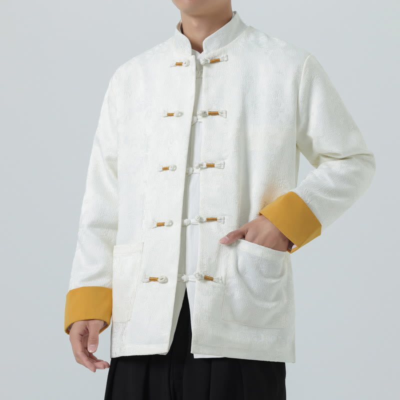 Buddha Stonesジャカード フロッグボタン 長袖 メンズ コットンジャケット タンスーツ ポケット付き - 白 - US/UK/AU46、 EU56 (5XL) - image 12