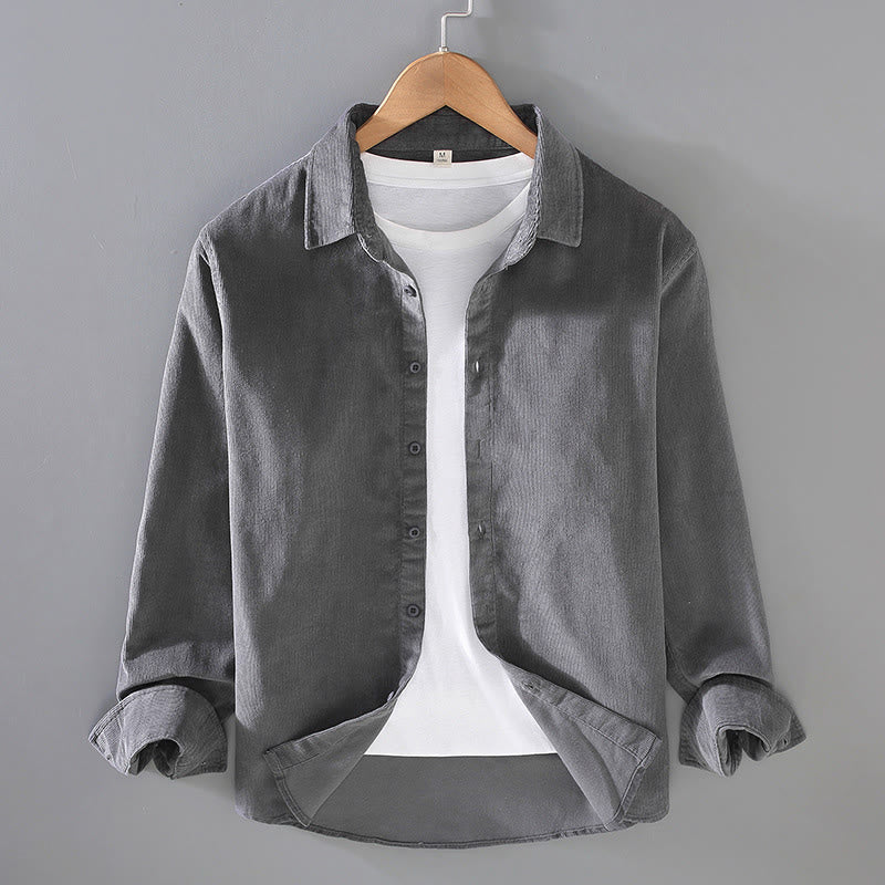 Buddha Stonesメンズ 無地ボタンデザイン 長袖 ピュアコットン コーデュロイシャツ - グレー - US/UK/AU44、 EU54 (4XL) - image 19