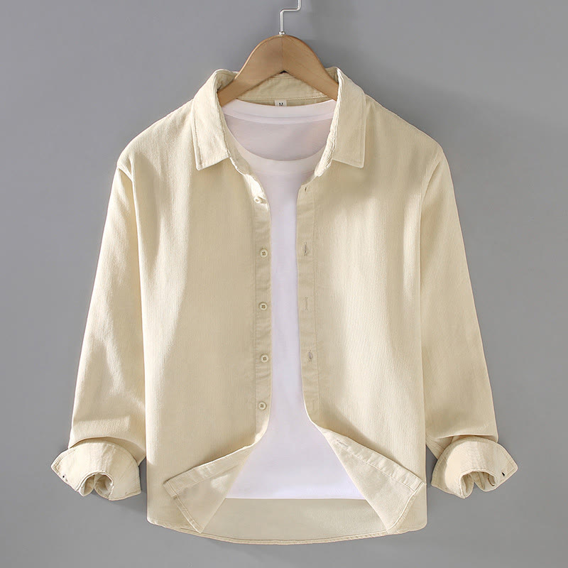 Buddha Stonesメンズ 無地ボタンデザイン 長袖 ピュアコットン コーデュロイシャツ - ベージュ - US/UK/AU44、 EU54 (4XL) - image 4