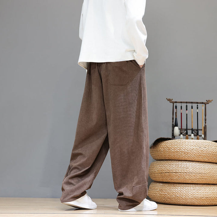 Buddha Stones無地 ピュアコットン コーデュロイ メンズ ハーレムパンツ ポケット付き - image 4