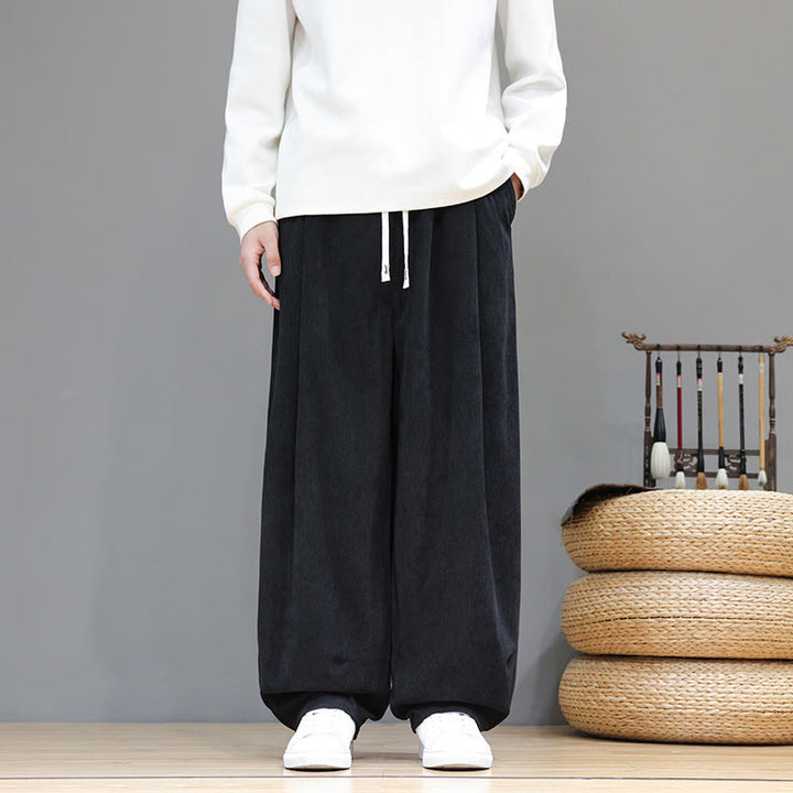 Buddha Stones無地 ピュアコットン コーデュロイ メンズ ハーレムパンツ ポケット付き - 黒 - US/UK/AU46、 EU56 (5XL) - image 23