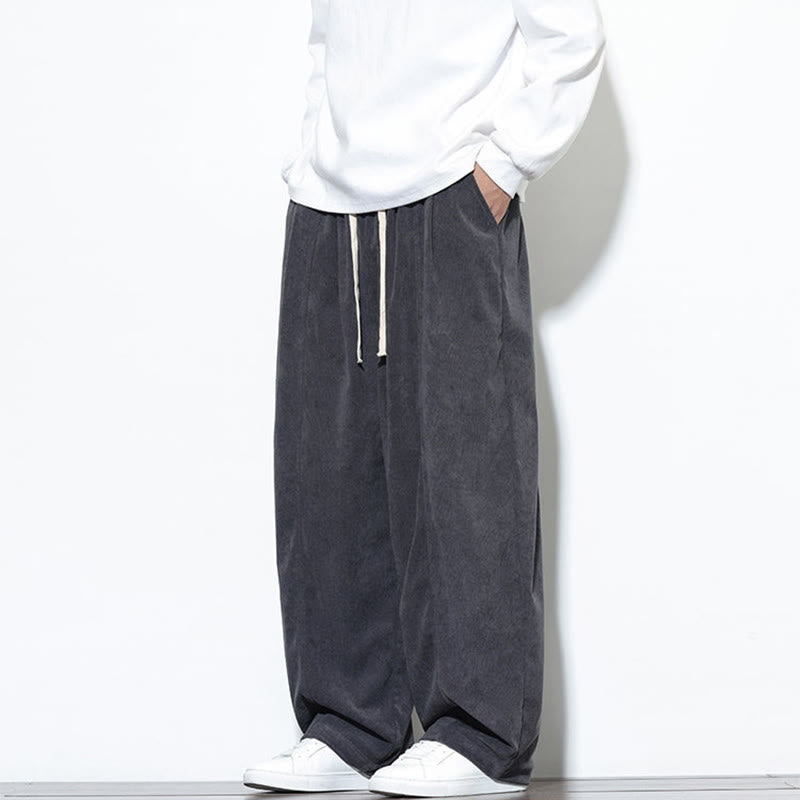 Buddha Stones無地 ドローストリング ピュアコーデュロイ メンズ ハーレムパンツ ポケット付き - image 16