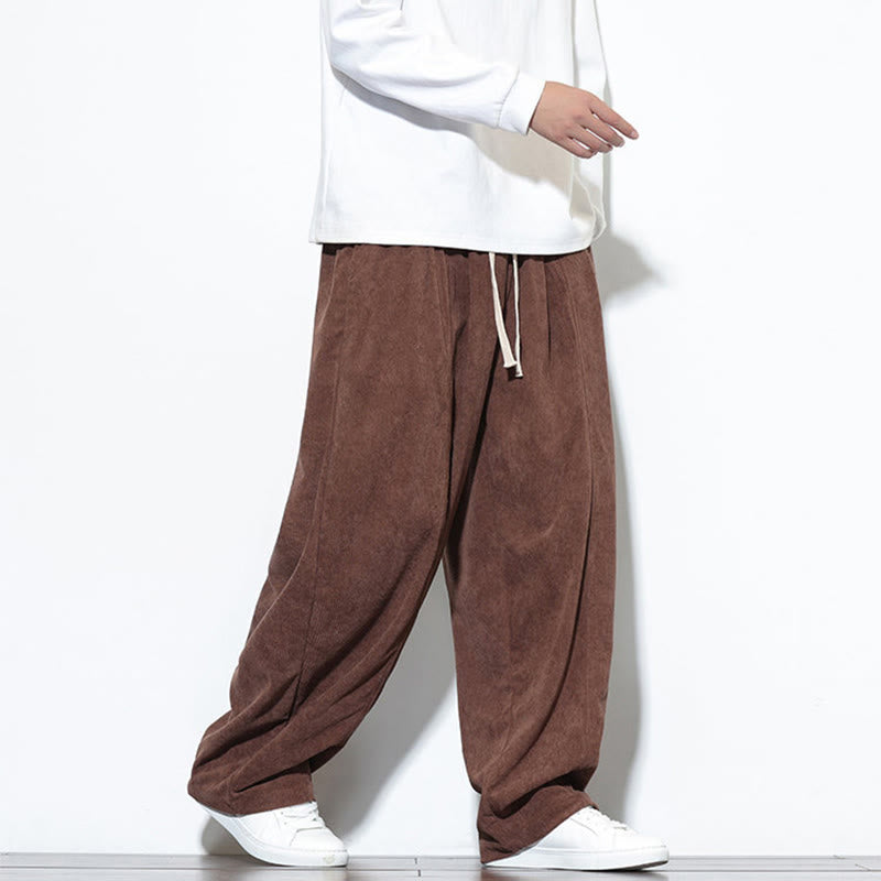 Buddha Stones無地 ドローストリング ピュアコーデュロイ メンズ ハーレムパンツ ポケット付き - image 33