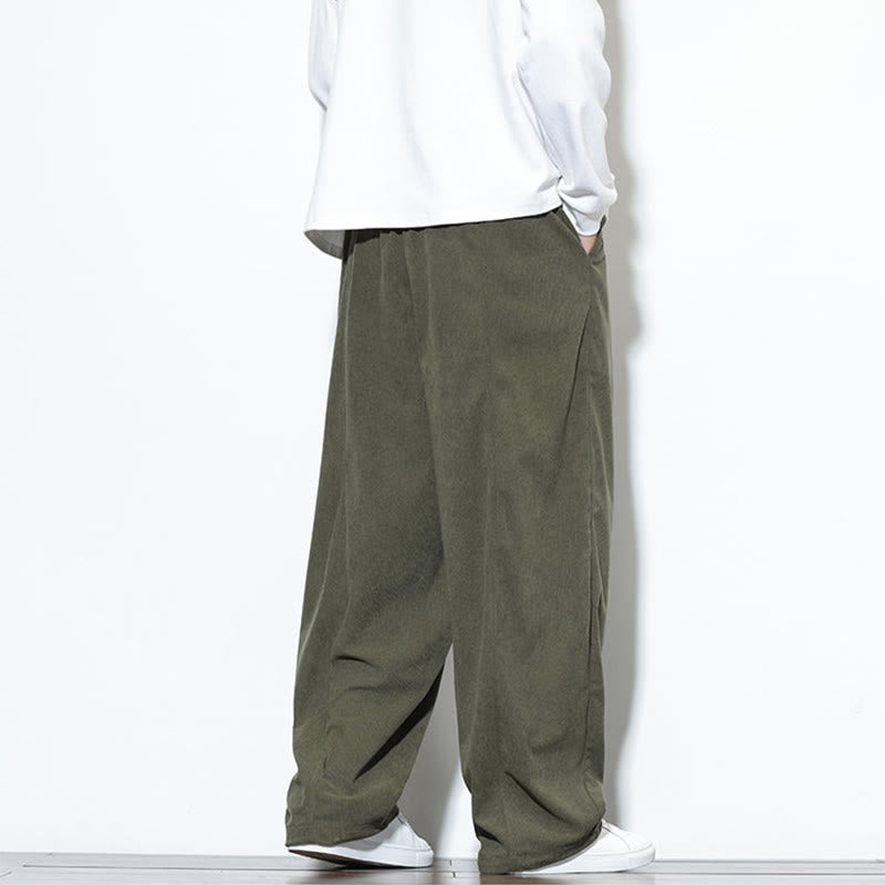 Buddha Stones無地 ドローストリング ピュアコーデュロイ メンズ ハーレムパンツ ポケット付き - image 6