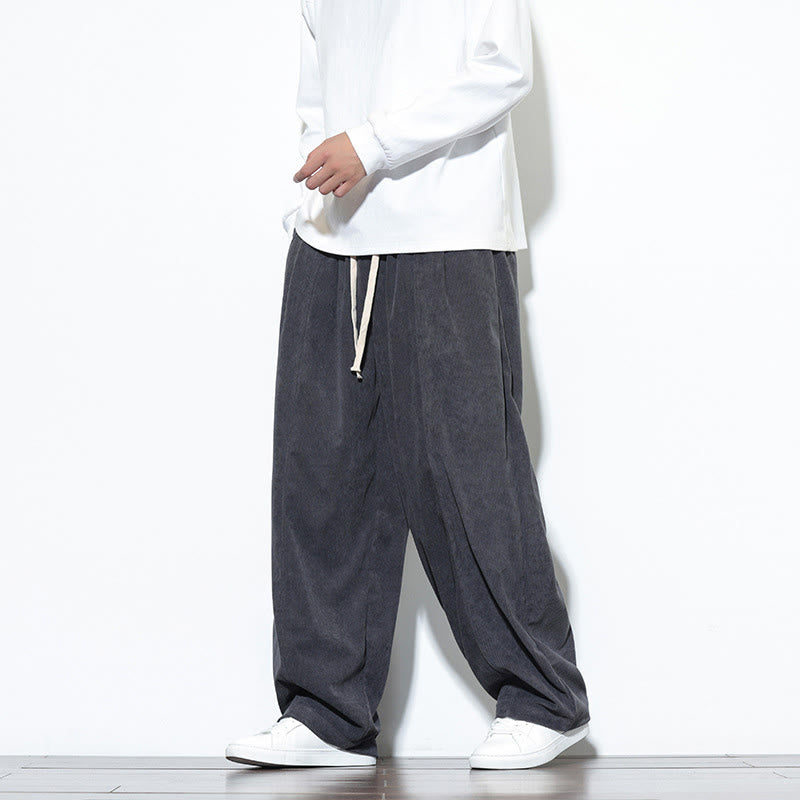 Buddha Stones無地 ドローストリング ピュアコーデュロイ メンズ ハーレムパンツ ポケット付き - image 13