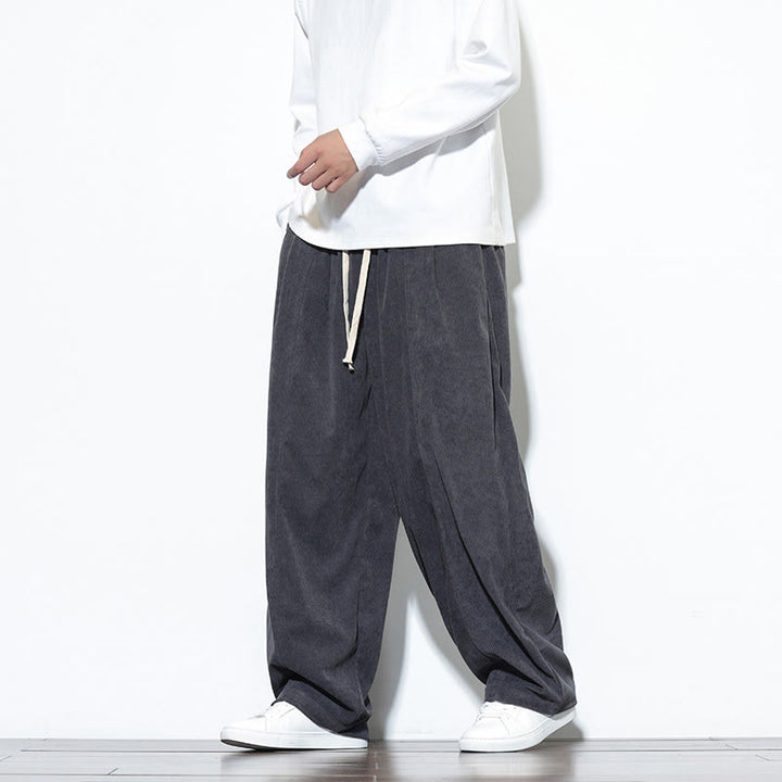 Buddha Stones無地 ドローストリング ピュアコーデュロイ メンズ ハーレムパンツ ポケット付き - image 13