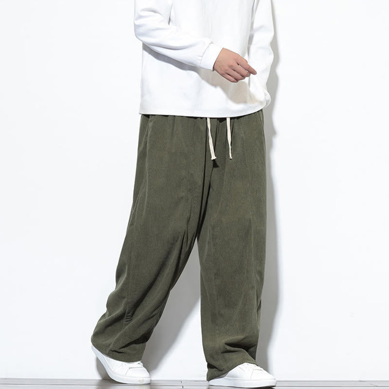 Buddha Stones無地 ドローストリング ピュアコーデュロイ メンズ ハーレムパンツ ポケット付き - image 7