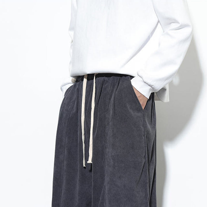Buddha Stones無地 ドローストリング ピュアコーデュロイ メンズ ハーレムパンツ ポケット付き - image 21