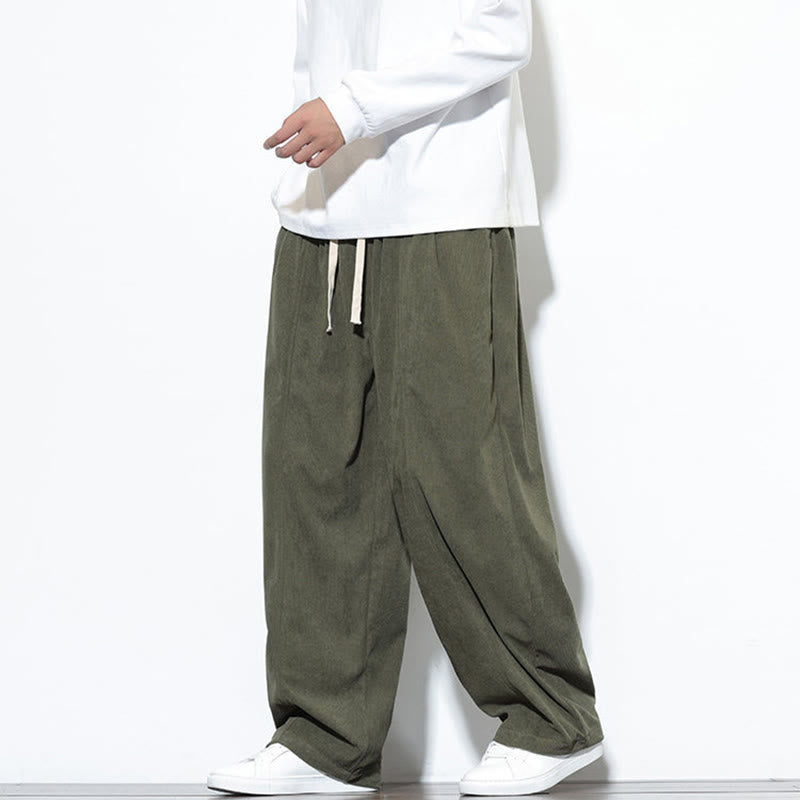 Buddha Stones無地 ドローストリング ピュアコーデュロイ メンズ ハーレムパンツ ポケット付き - image 3