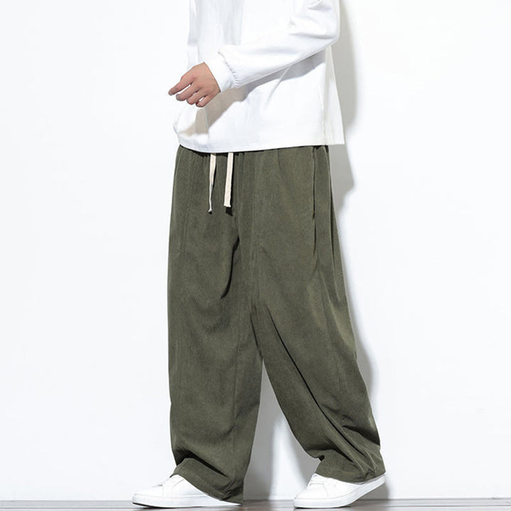Buddha Stones無地 ドローストリング ピュアコーデュロイ メンズ ハーレムパンツ ポケット付き - image 3