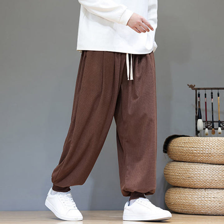 Buddha Stones秋 プレーン ドローストリング シンプルデザイン メンズ ハーレム コットン コーデュロイ パンツ ポケット付き - image 66
