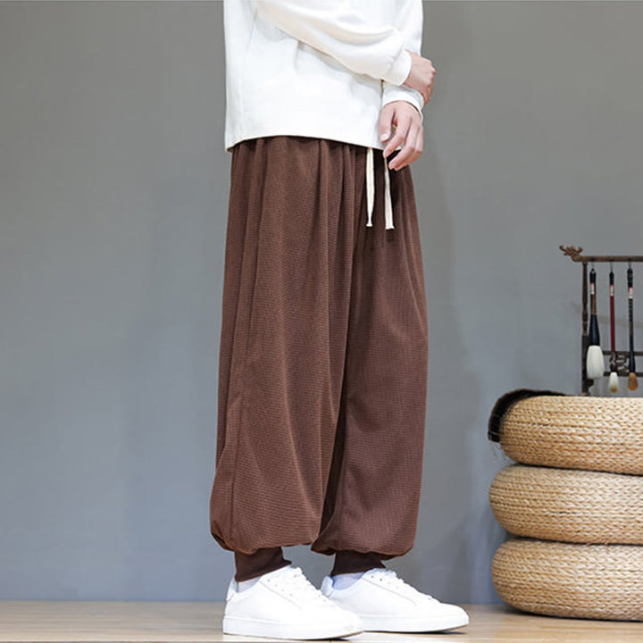 Buddha Stones秋 プレーン ドローストリング シンプルデザイン メンズ ハーレム コットン コーデュロイ パンツ ポケット付き - image 68