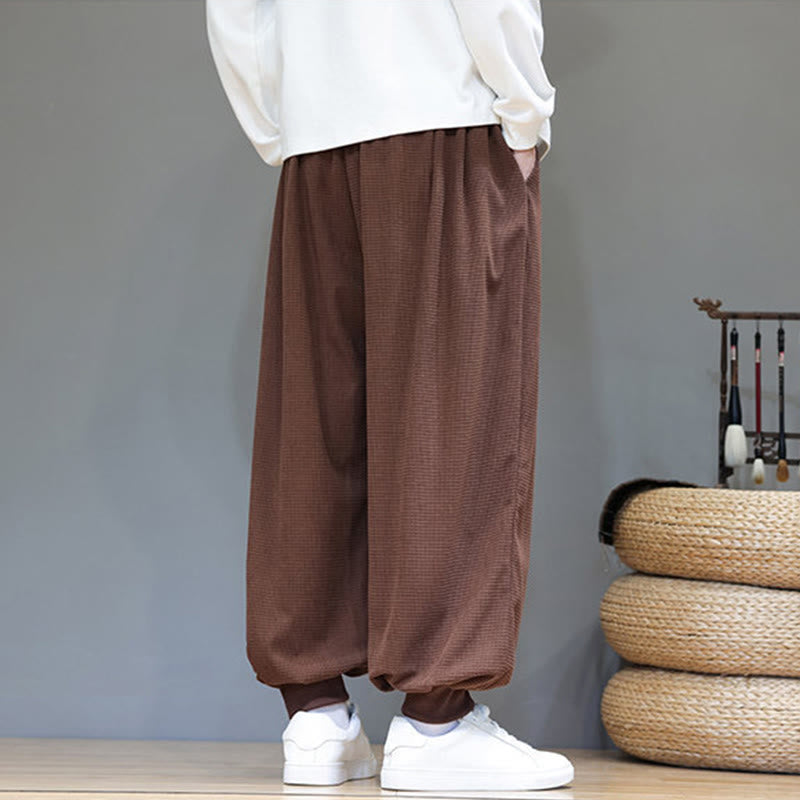Buddha Stones秋 プレーン ドローストリング シンプルデザイン メンズ ハーレム コットン コーデュロイ パンツ ポケット付き - image 70