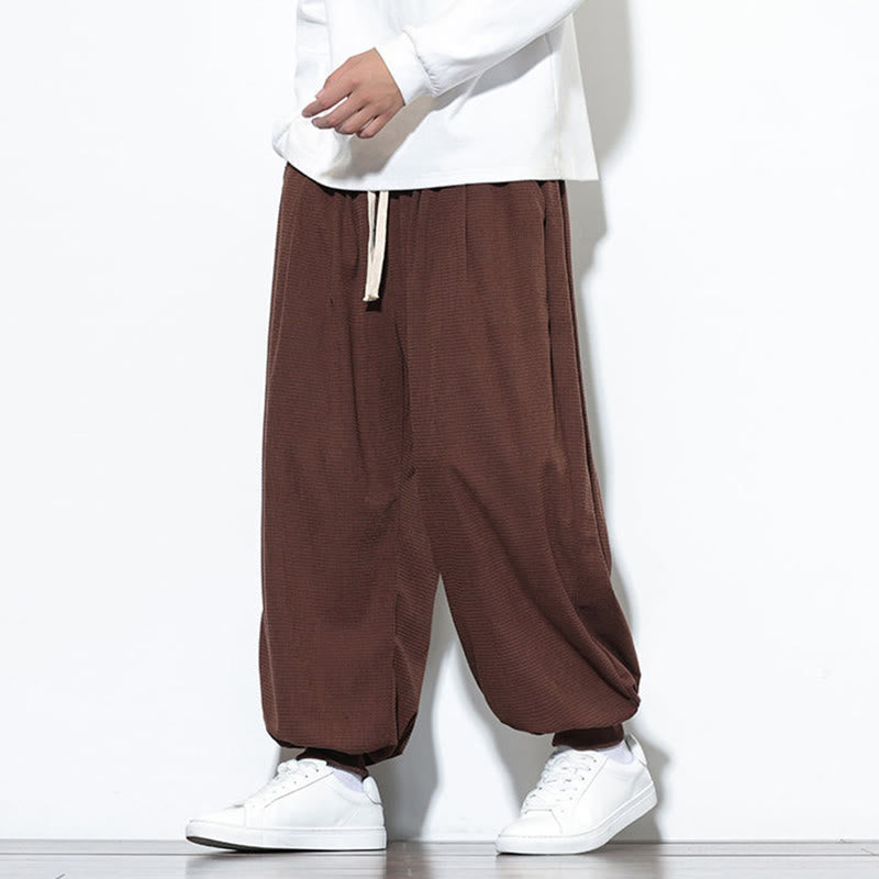 Buddha Stones秋 プレーン ドローストリング シンプルデザイン メンズ ハーレム コットン コーデュロイ パンツ ポケット付き - image 59