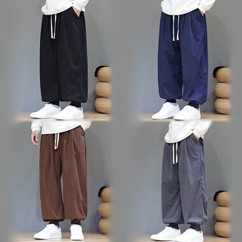 Buddha Stones秋 プレーン ドローストリング シンプルデザイン メンズ ハーレム コットン コーデュロイ パンツ ポケット付き - image 72