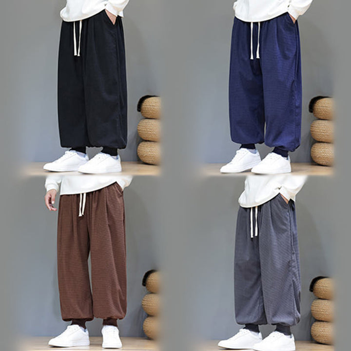 Buddha Stones秋 プレーン ドローストリング シンプルデザイン メンズ ハーレム コットン コーデュロイ パンツ ポケット付き - image 72