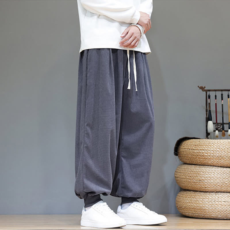 Buddha Stones秋 プレーン ドローストリング シンプルデザイン メンズ ハーレム コットン コーデュロイ パンツ ポケット付き - image 4