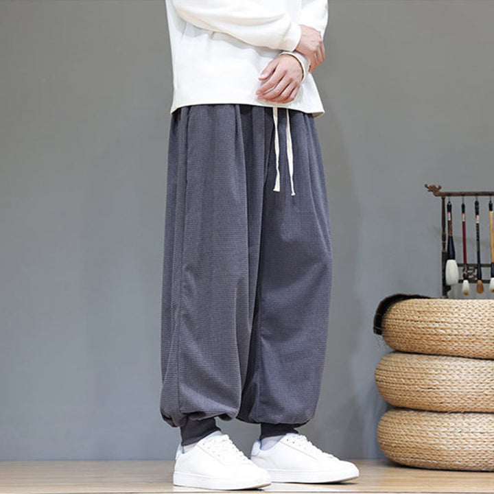 Buddha Stones秋 プレーン ドローストリング シンプルデザイン メンズ ハーレム コットン コーデュロイ パンツ ポケット付き - image 4
