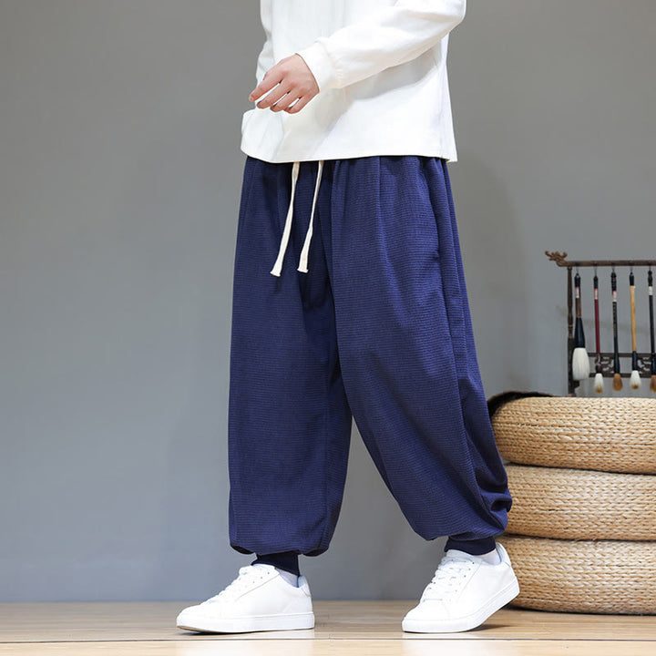 Buddha Stones秋 プレーン ドローストリング シンプルデザイン メンズ ハーレム コットン コーデュロイ パンツ ポケット付き - image 51