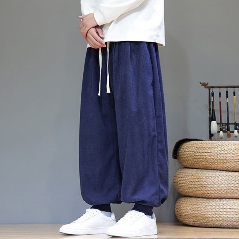 Buddha Stones秋 プレーン ドローストリング シンプルデザイン メンズ ハーレム コットン コーデュロイ パンツ ポケット付き - image 49