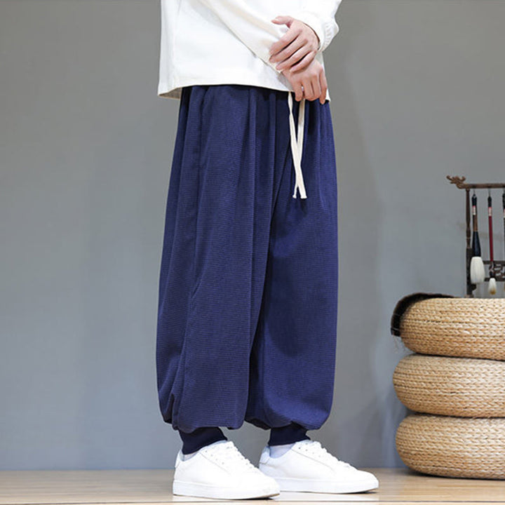 Buddha Stones秋 プレーン ドローストリング シンプルデザイン メンズ ハーレム コットン コーデュロイ パンツ ポケット付き - image 50