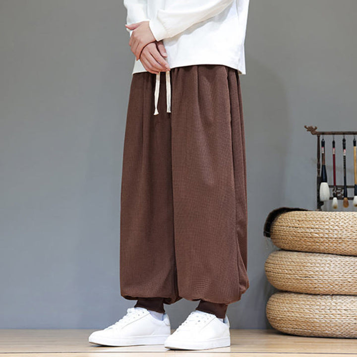 Buddha Stones秋 プレーン ドローストリング シンプルデザイン メンズ ハーレム コットン コーデュロイ パンツ ポケット付き - image 67