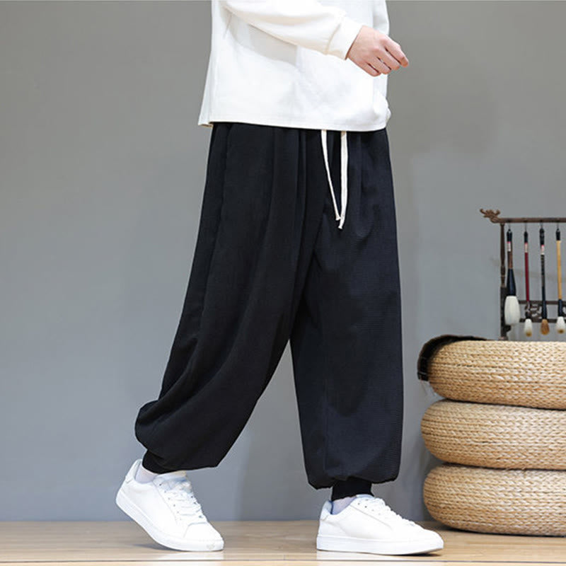 Buddha Stones秋 プレーン ドローストリング シンプルデザイン メンズ ハーレム コットン コーデュロイ パンツ ポケット付き - image 33