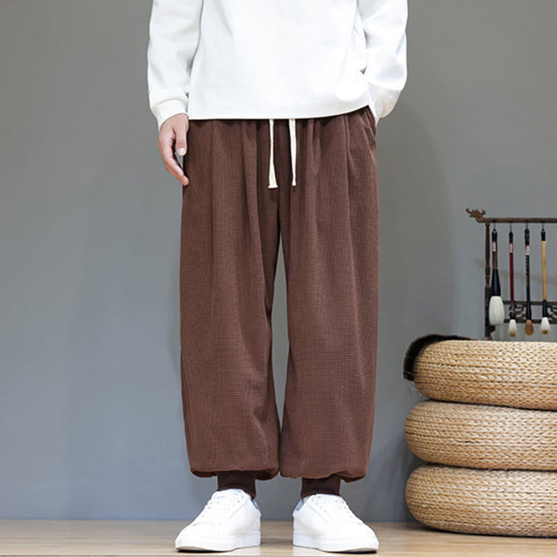 Buddha Stones秋 プレーン ドローストリング シンプルデザイン メンズ ハーレム コットン コーデュロイ パンツ ポケット付き - image 64