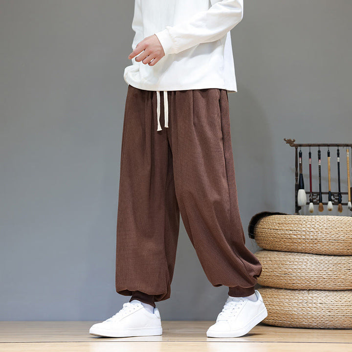 Buddha Stones秋 プレーン ドローストリング シンプルデザイン メンズ ハーレム コットン コーデュロイ パンツ ポケット付き - image 65