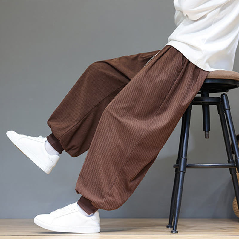 Buddha Stones秋 プレーン ドローストリング シンプルデザイン メンズ ハーレム コットン コーデュロイ パンツ ポケット付き - image 71