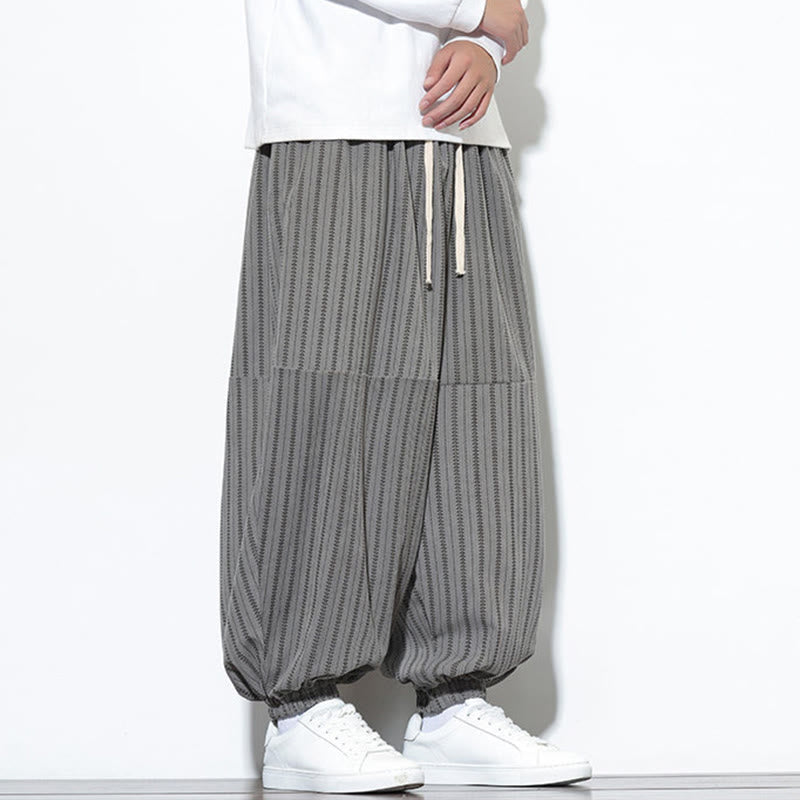 Buddha Stones秋 ストライプ柄 ドローストリング メンズ ハーレム コーデュロイ パンツ ポケット付き - image 39