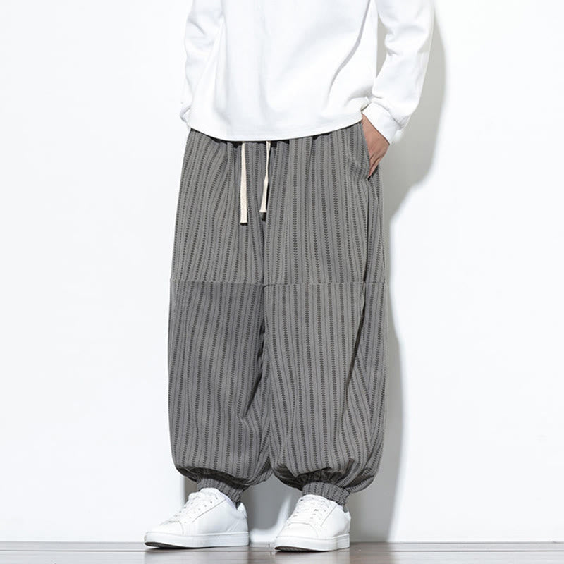 Buddha Stones秋 ストライプ柄 ドローストリング メンズ ハーレム コーデュロイ パンツ ポケット付き - image 41