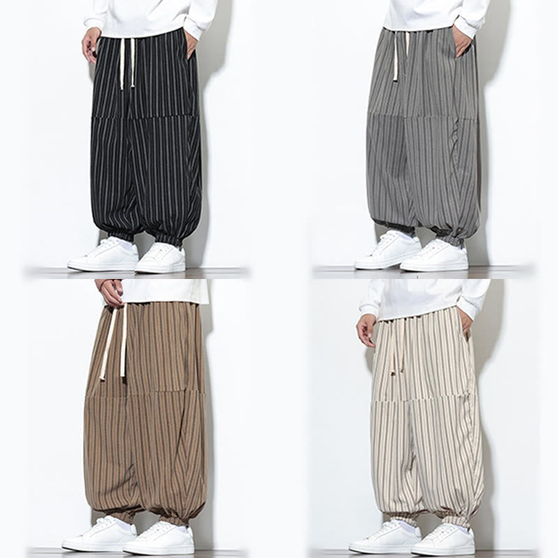 Buddha Stones秋 ストライプ柄 ドローストリング メンズ ハーレム コーデュロイ パンツ ポケット付き - image 71