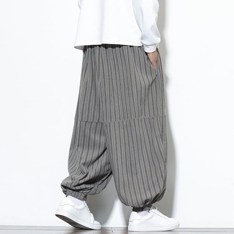 Buddha Stones秋 ストライプ柄 ドローストリング メンズ ハーレム コーデュロイ パンツ ポケット付き - image 35