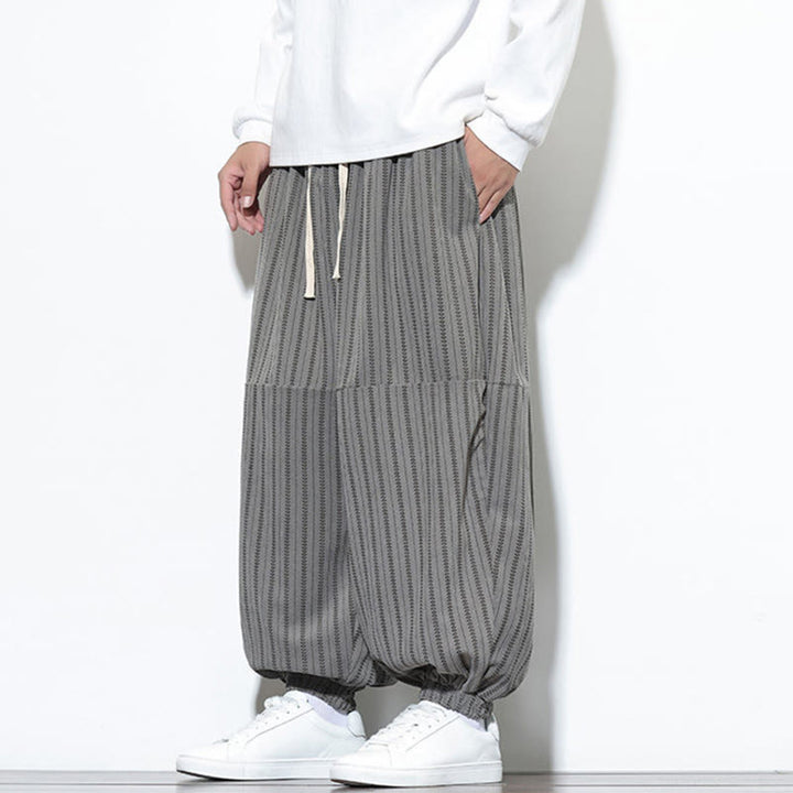 Buddha Stones秋 ストライプ柄 ドローストリング メンズ ハーレム コーデュロイ パンツ ポケット付き - image 38