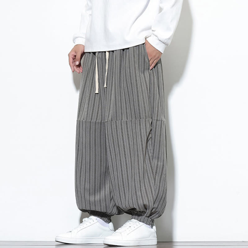 Buddha Stones秋 ストライプ柄 ドローストリング メンズ ハーレム コーデュロイ パンツ ポケット付き - image 38