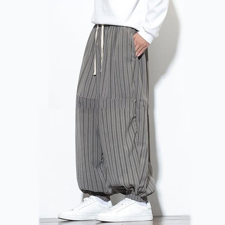 Buddha Stones秋 ストライプ柄 ドローストリング メンズ ハーレム コーデュロイ パンツ ポケット付き - image 34