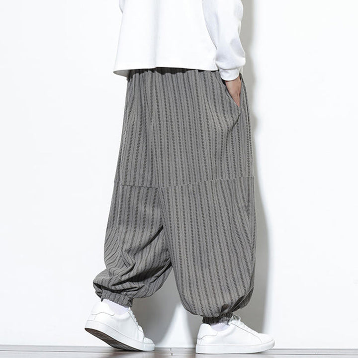 Buddha Stones秋 ストライプ柄 ドローストリング メンズ ハーレム コーデュロイ パンツ ポケット付き - image 35