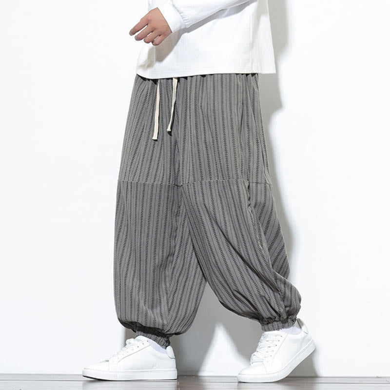 Buddha Stones秋 ストライプ柄 ドローストリング メンズ ハーレム コーデュロイ パンツ ポケット付き - image 36