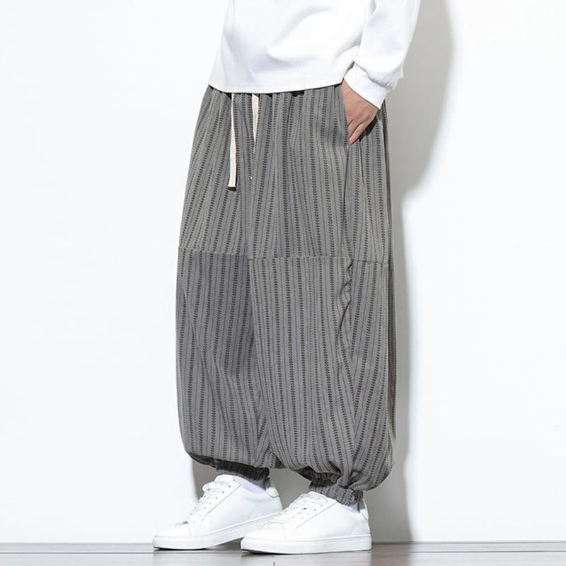 Buddha Stones秋 ストライプ柄 ドローストリング メンズ ハーレム コーデュロイ パンツ ポケット付き - image 40