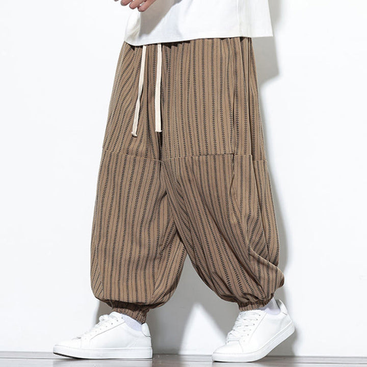 Buddha Stones秋 ストライプ柄 ドローストリング メンズ ハーレム コーデュロイ パンツ ポケット付き - image 55