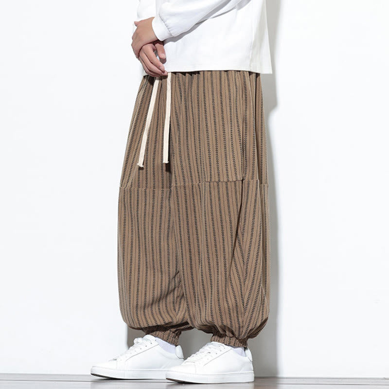 Buddha Stones秋 ストライプ柄 ドローストリング メンズ ハーレム コーデュロイ パンツ ポケット付き - image 58