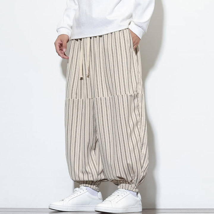 Buddha Stones秋 ストライプ柄 ドローストリング メンズ ハーレム コーデュロイ パンツ ポケット付き - image 20