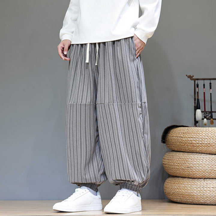 Buddha Stones秋 ストライプ柄 ドローストリング メンズ ハーレム コーデュロイ パンツ ポケット付き - image 47