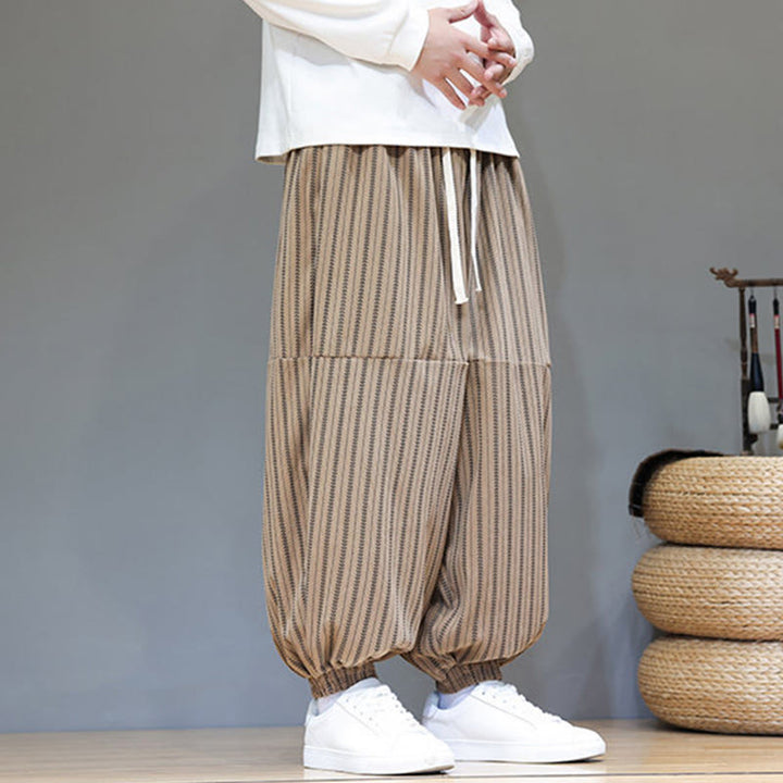 Buddha Stones秋 ストライプ柄 ドローストリング メンズ ハーレム コーデュロイ パンツ ポケット付き - image 65