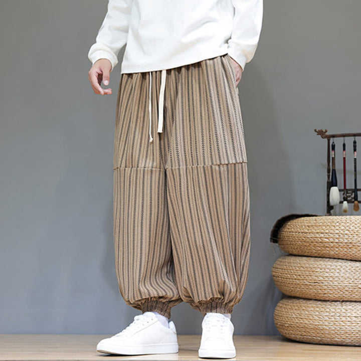Buddha Stones秋 ストライプ柄 ドローストリング メンズ ハーレム コーデュロイ パンツ ポケット付き - image 66